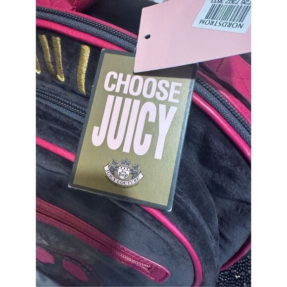 Vintage y2k black hot pink & gold peace velour juicy couture backpack NWT main image 5